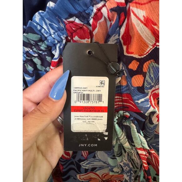 Jones New York Floral Smocked Neck Blouse PXS NWT Off-Shoulder. Boho Resort Top - Picture 6 of 8